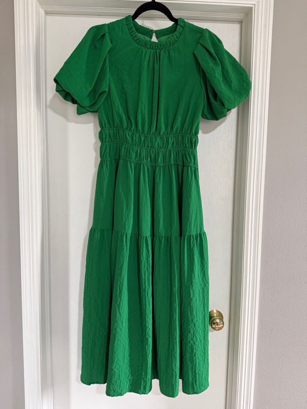 THML Emerald Green Puff-Sleeve Midi Dress
